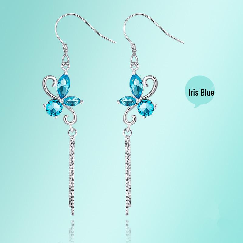 Amethyst 925 Sterling Silver Butterfly Tassel Drop Earrings for Women 925 Silver