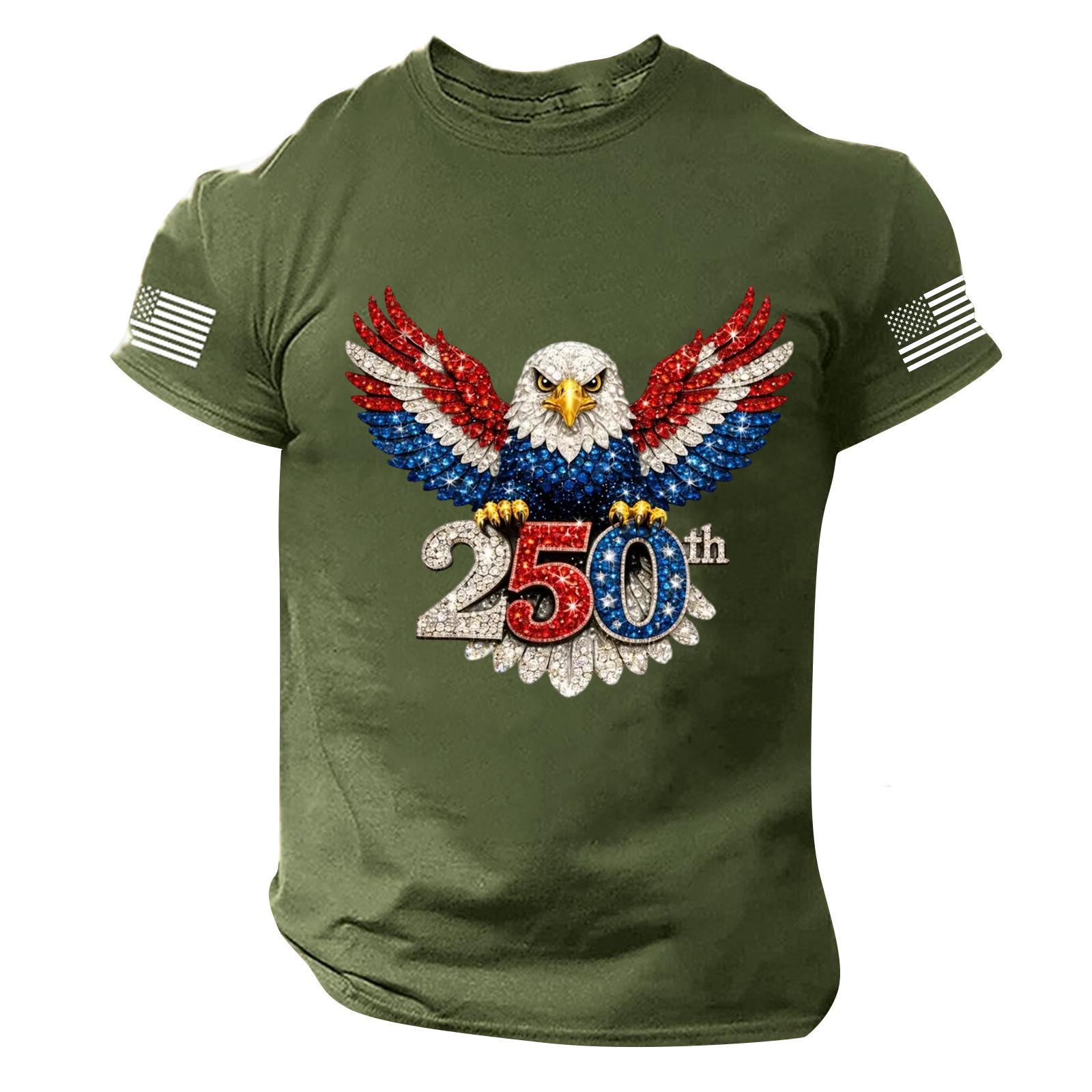 Men s Casual Short Sleeve T-Shirt Independence Day Graphic Print Crew Neck Comfortable Fit Lightweight Fabric M