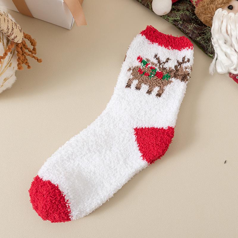 Damen Winter Korallfleece Mid-Calf Socken - Weihnachtsmann & Rentier Design