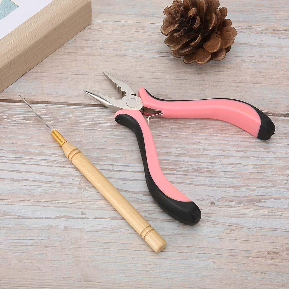 Hair Extension Hook Needle 3 Hole Pliers Set Stainless Steel Hair Extension Wig Tools