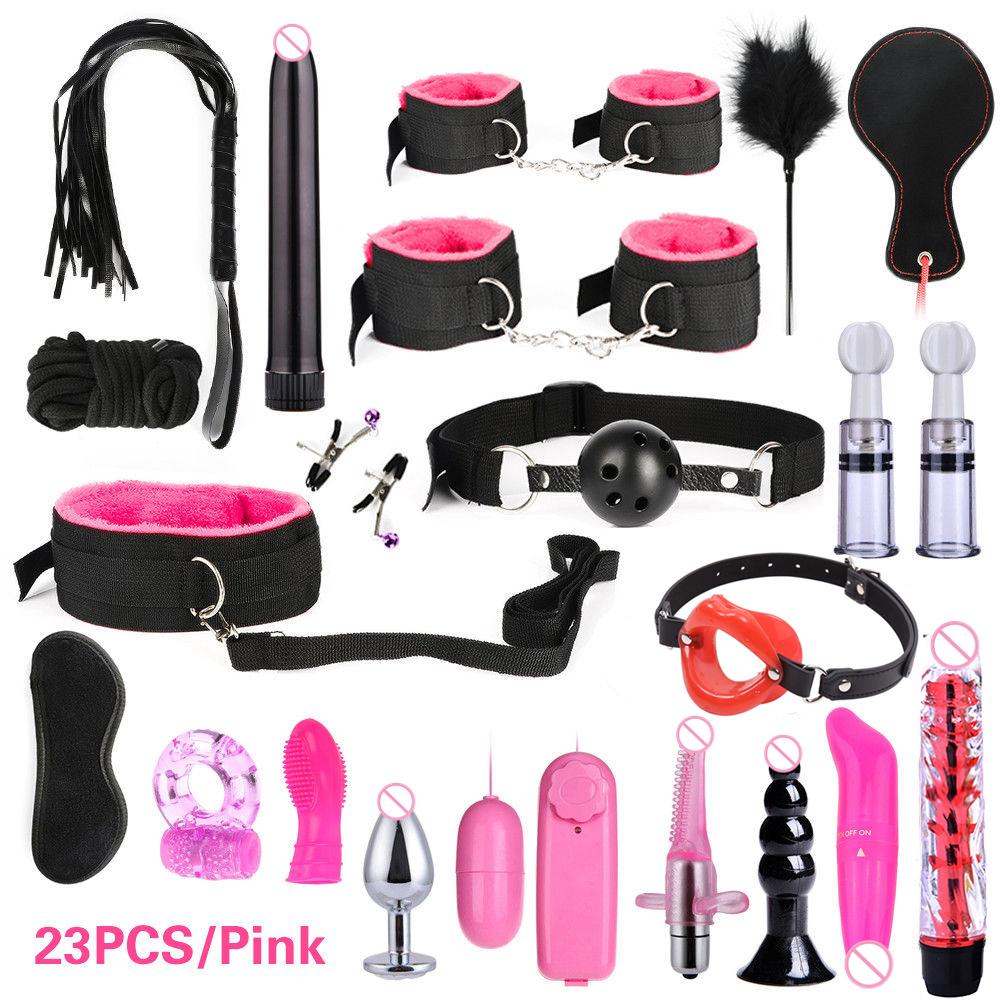 BDSM Bed Restraint Toys - 11-piece Couple Restraint Set Strange Toys with Nipples Handcuffs Collars Ankles Cuffs and Eye Masks