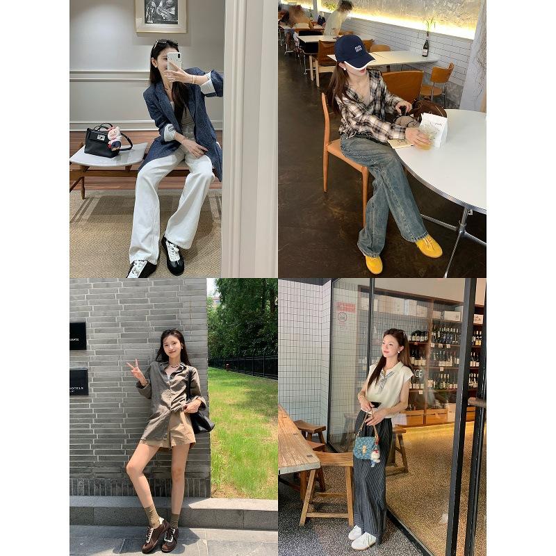 Cowhide Grape Mother with the Same Lace-up Color Matching Round Head Versatile Casual Sports Shoes Women's Genuine Leather Board Shoes Heig