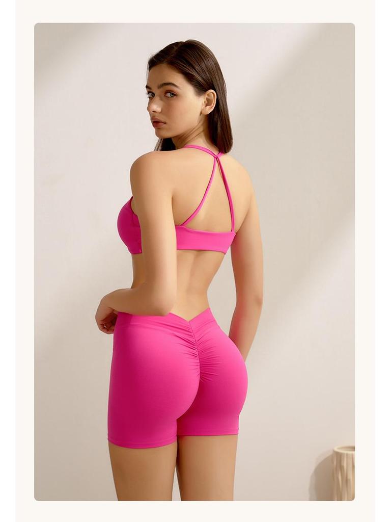 Women's Peach Hip-Lifting Yoga Set: Cross-Back Strap, Three-Quarter Pants, Two-Piece Fitness Outfit.