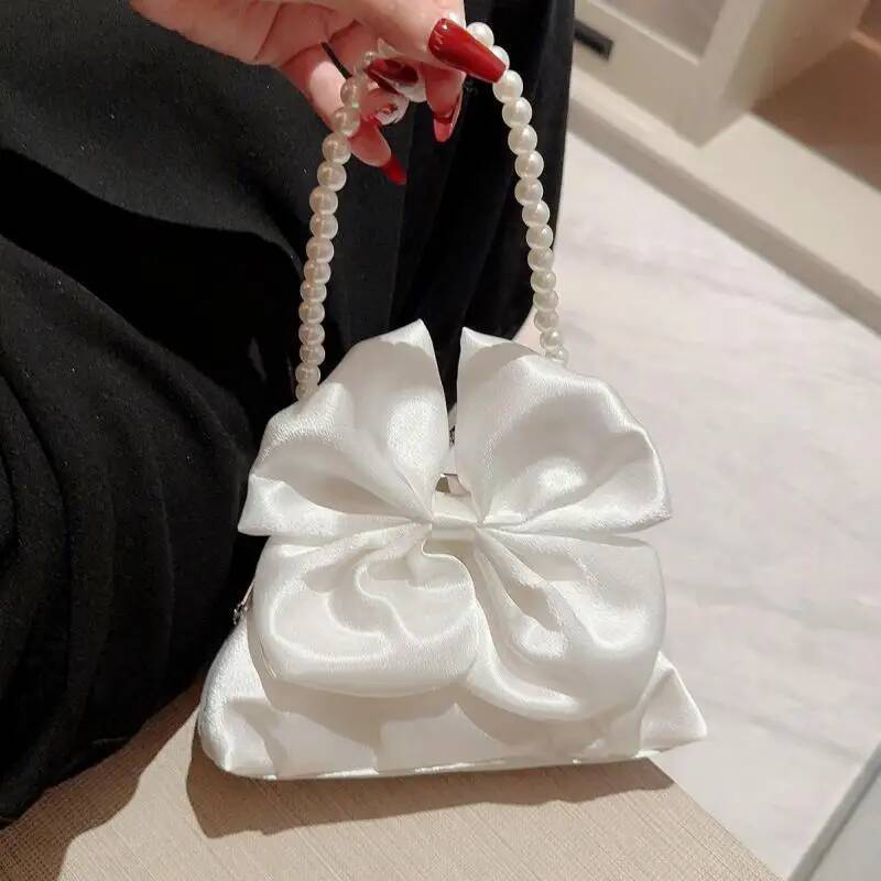 High Quality White Women Bow knot Purse Handbag Evening Party Bag Satin Clutch Bags For Wedding Prom Party Purse