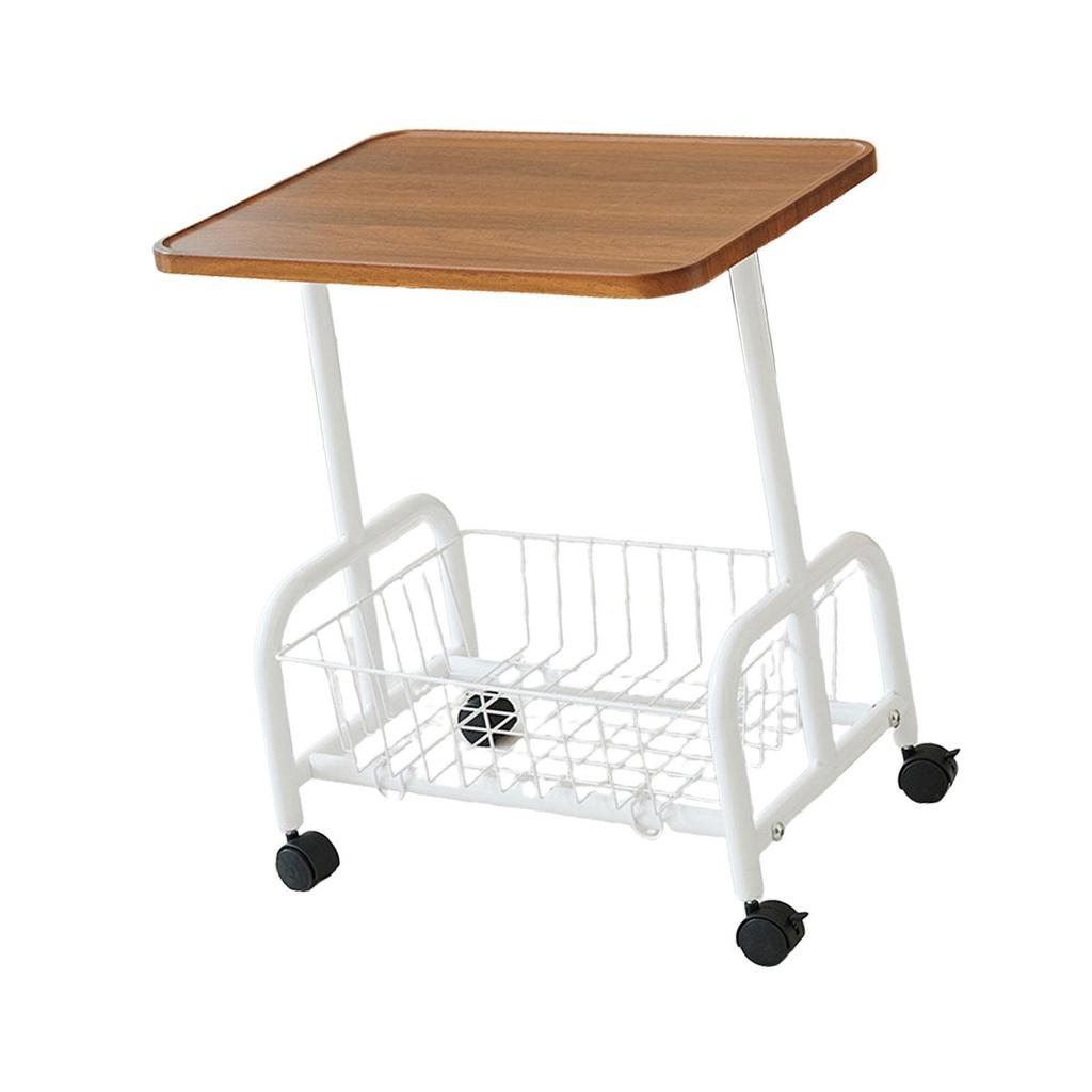Mobile Side Table Couch Rolling Utility Cart for Drawing Room Dorm Apartment White Legs