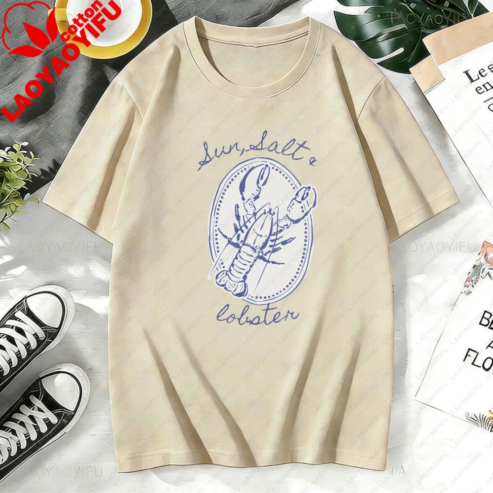 Lobster Vintage Print Tshirt Oneck Casual Fashion Summer Cotton Short Sleeve Beach Vacation Clothing Unisex Daily Life Tops