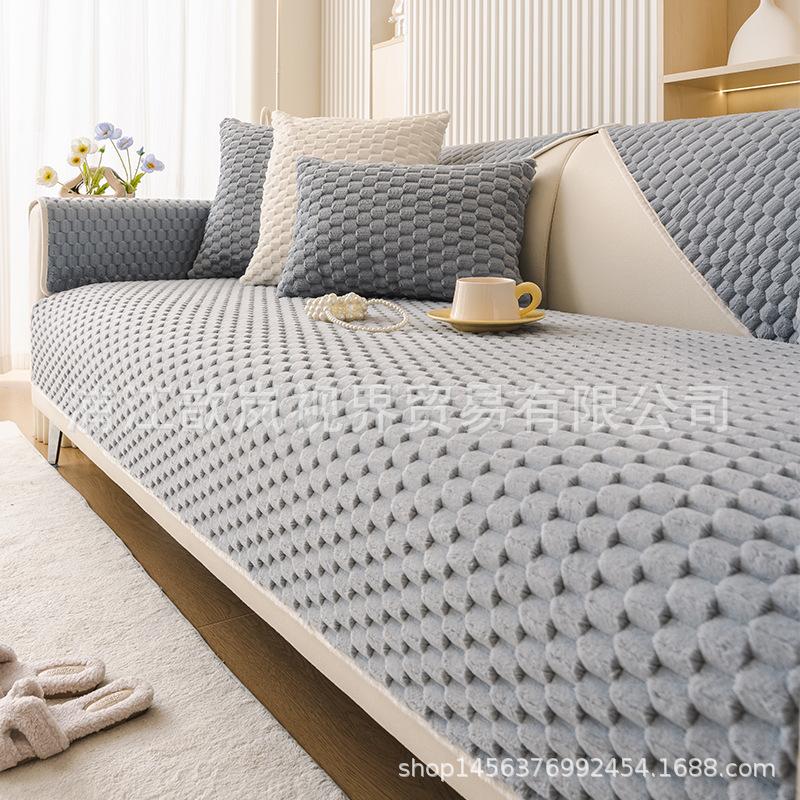 Plush Sofa Cushion Autumn And Winter Thickened Warm Non-Slip Seat Cushion Modern Living Room Leather Sofa Cover Cloth Towel