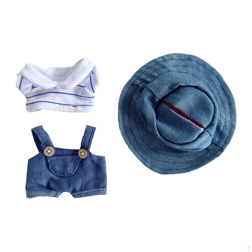 3 Pack Doll Clothing with Suspender Pants, T-Shirt, And Hat for 15-17cm Dolls