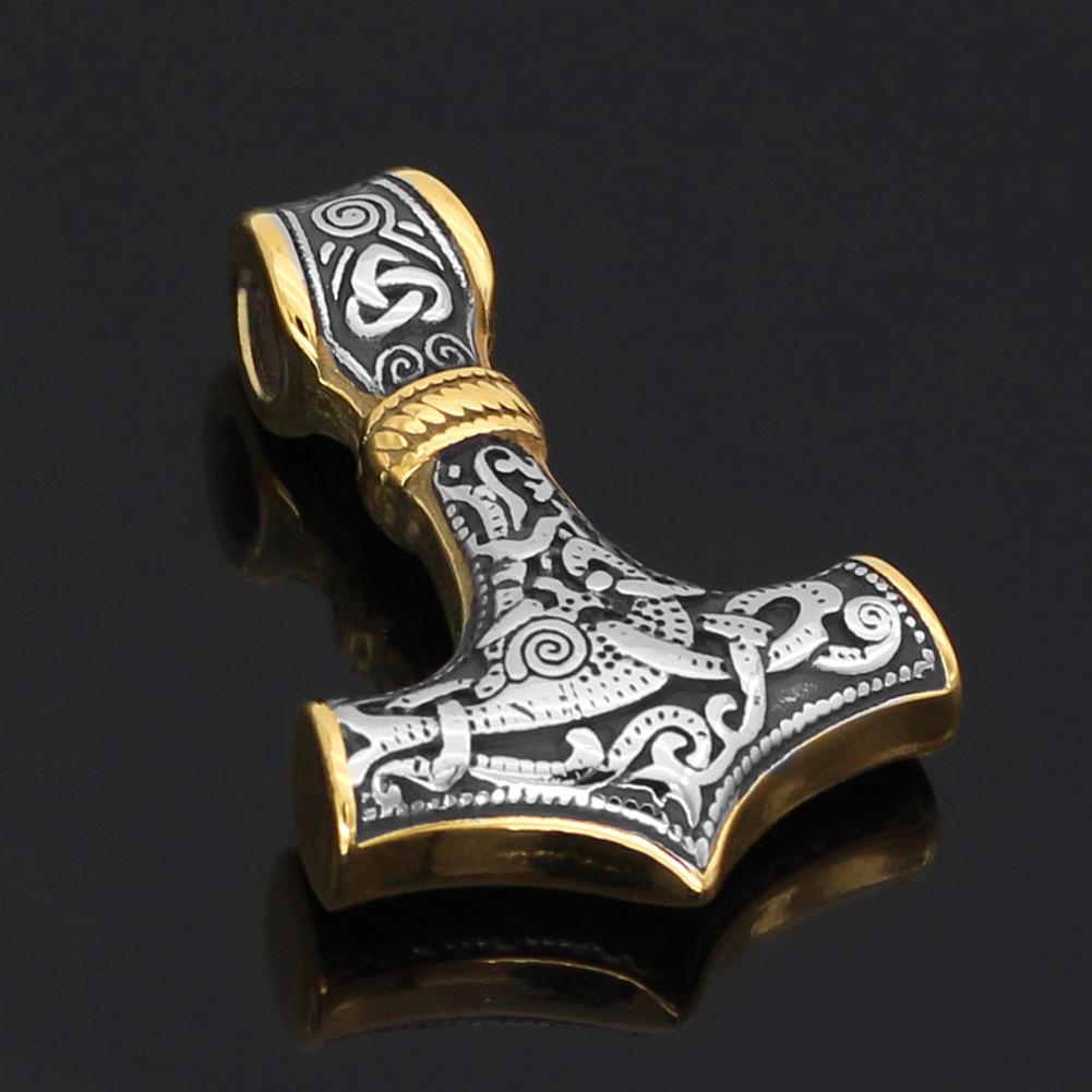 Stainless Steel Triquetra & Thor's Hammer Pendant Necklace