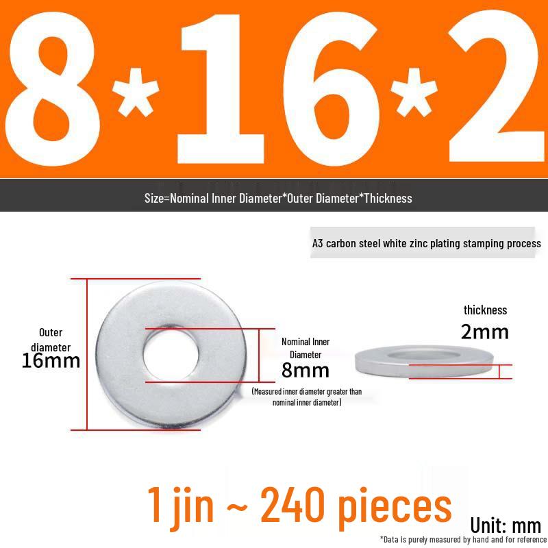 Extra Large Galvanized Metal Flat Washer - Thickened Round Screw Washer M6-M16