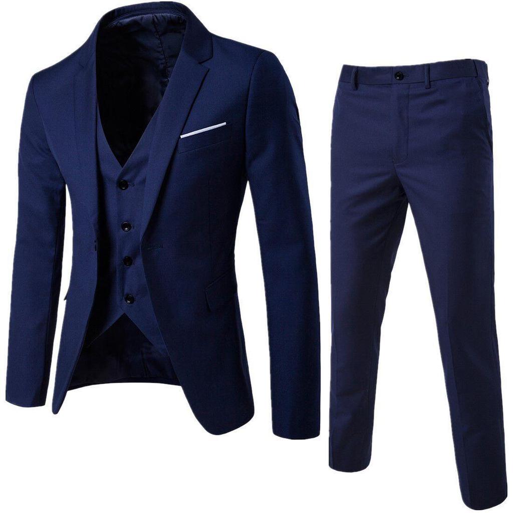 Korean Style Men's Slim Fit Three-Piece Suit - Business, Formal, or Wedding Wear