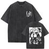 Vintage Washed NuMetal Rock Band Korn Follow The Leader Album Printed TShirt Unisexs Pure Cotton Loose Casual TShirt
