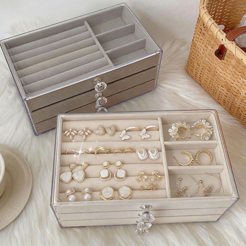 Jewelry Storage Box Multi-layer Transparent Acrylic Flannel Jewelry Hair Accessories Necklace Earrings Staples Bracelet Display Stand Jewelry