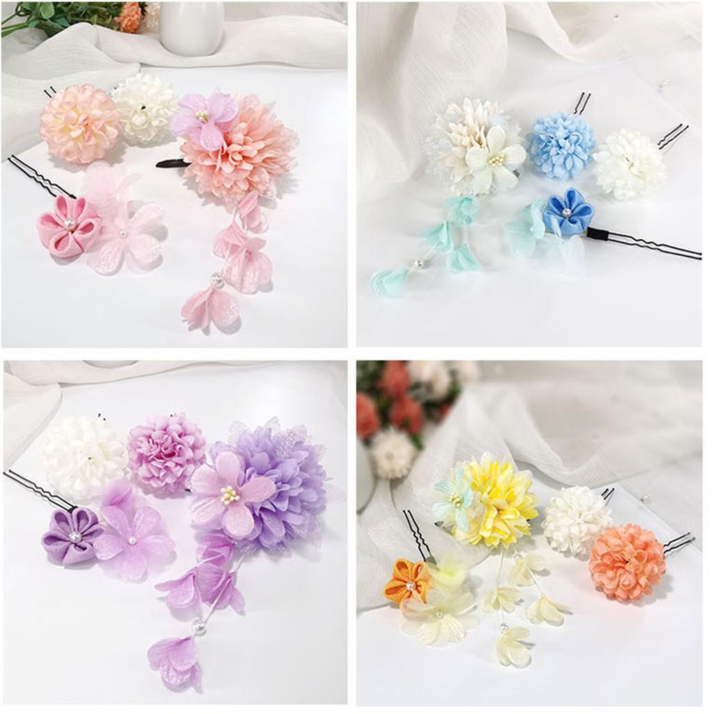 Flower Hairpins with Daisy Accessories for Women Girls Floral Japonism for Tsumami Headpieces Hair Jewelry