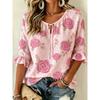 Retro Fashion Half Sleeve Loose Blouse, Textured 3D Print Decoration, Figure-Friendly Comfortable Summer New Style