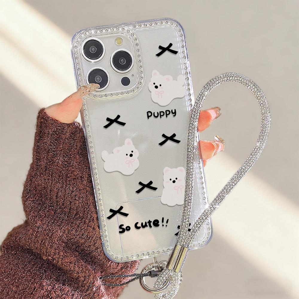 Bracelet Chain Phone Case For iPhone 17 16 15 13 14 for 17Air 17 12 14 16 Pro 17 14 16 Pro Max Sparking Diamond Cute Pattern Hard Cover With Lanyard