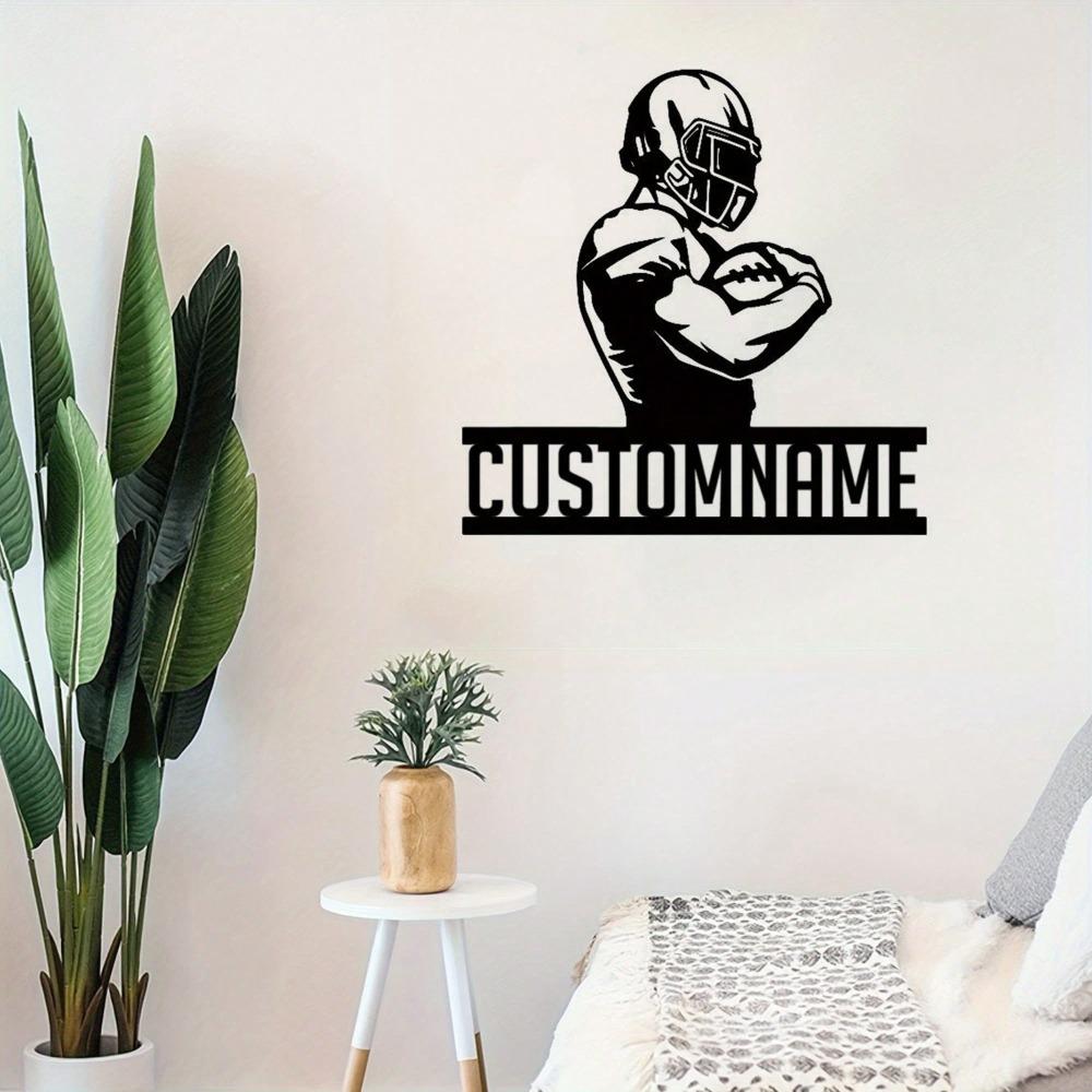 Custom Metal Football Nameplate, Black Iron Silhouette Wall Art, Matte Finish Home Decor for Living Room Door