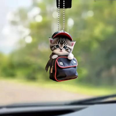 Katzenförmiger Anhänger zum Aufhängen im Auto, realistisch aussehende, einfach aufzuhängende Auto-Rückspiegel-Ornament, Acryl-Weihnachtsdeko
