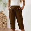 Women's Fashion Color Loose Pocket Elastic Waist Cotton Linen Casual Five Pants