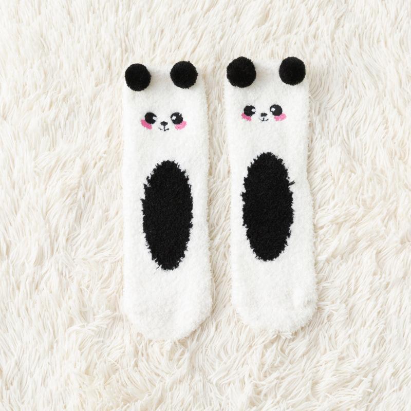 Coral fleece socks women's autumn and winter thickened warm cute sleep home floor confinement plush fluffy tube socks