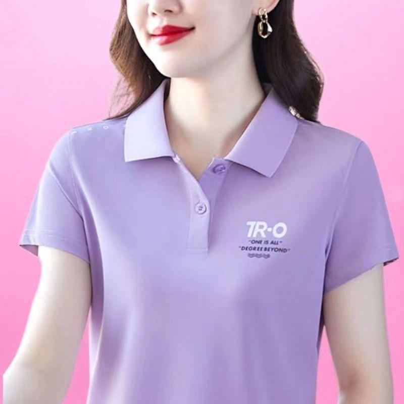 Summer Sports POLO Shirt Printed Short-sleeved T-shirt Women's Lapel Top