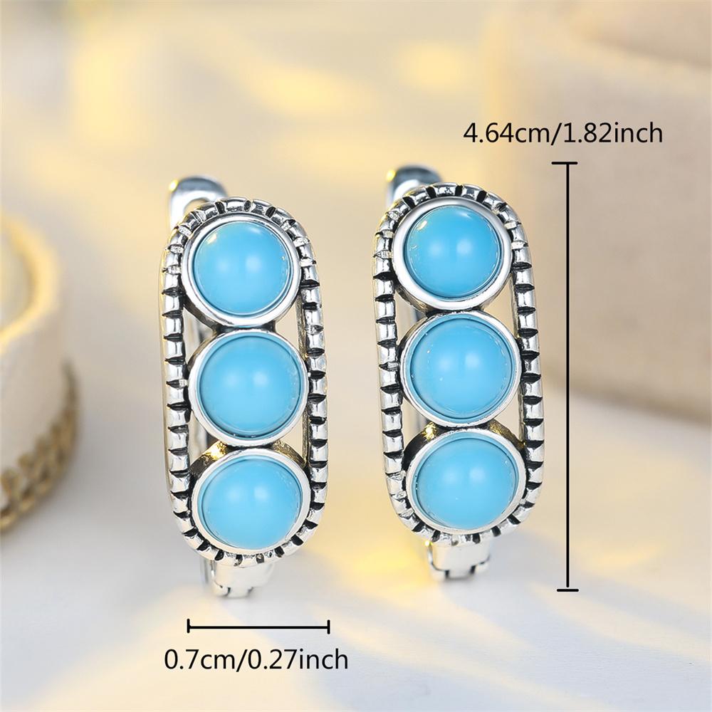 Simulated Turquoise Blue Round Stone Hoop Earrings For Women Vintage Gold Silver Color Ear Buckle Wedding Jewelry Valentine Gift