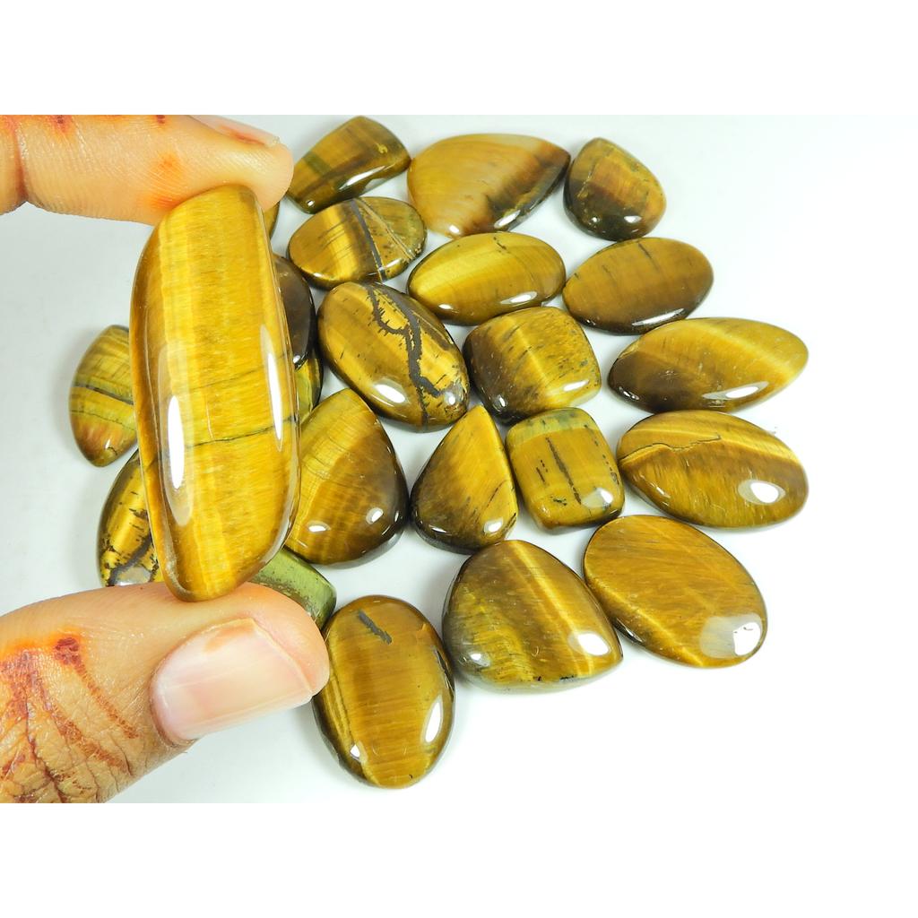 16-26 MM Natural Tiger Eye Oval Cabochon Loose Gemstone 23Pcs Lot 360Cts. SY-429