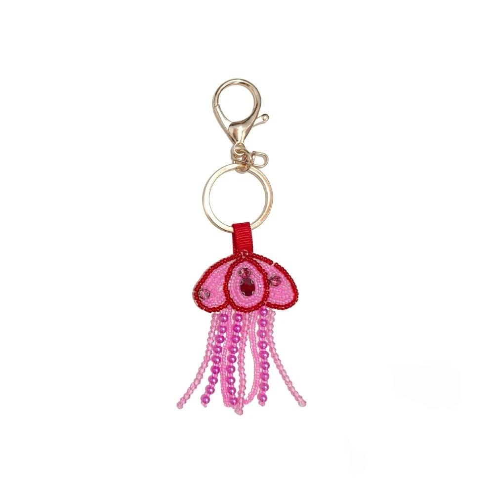 Handmade Jellyfish Patch Keychain Rhinestone Beads Bag Charm Handmade Keychain Holiday Gift