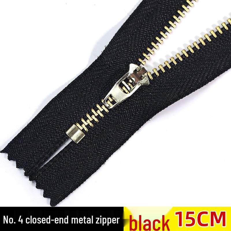 No. 4 Black Copper Zipper for Jeans, Pockets, and Bags - Self-Locking Metal Accessory