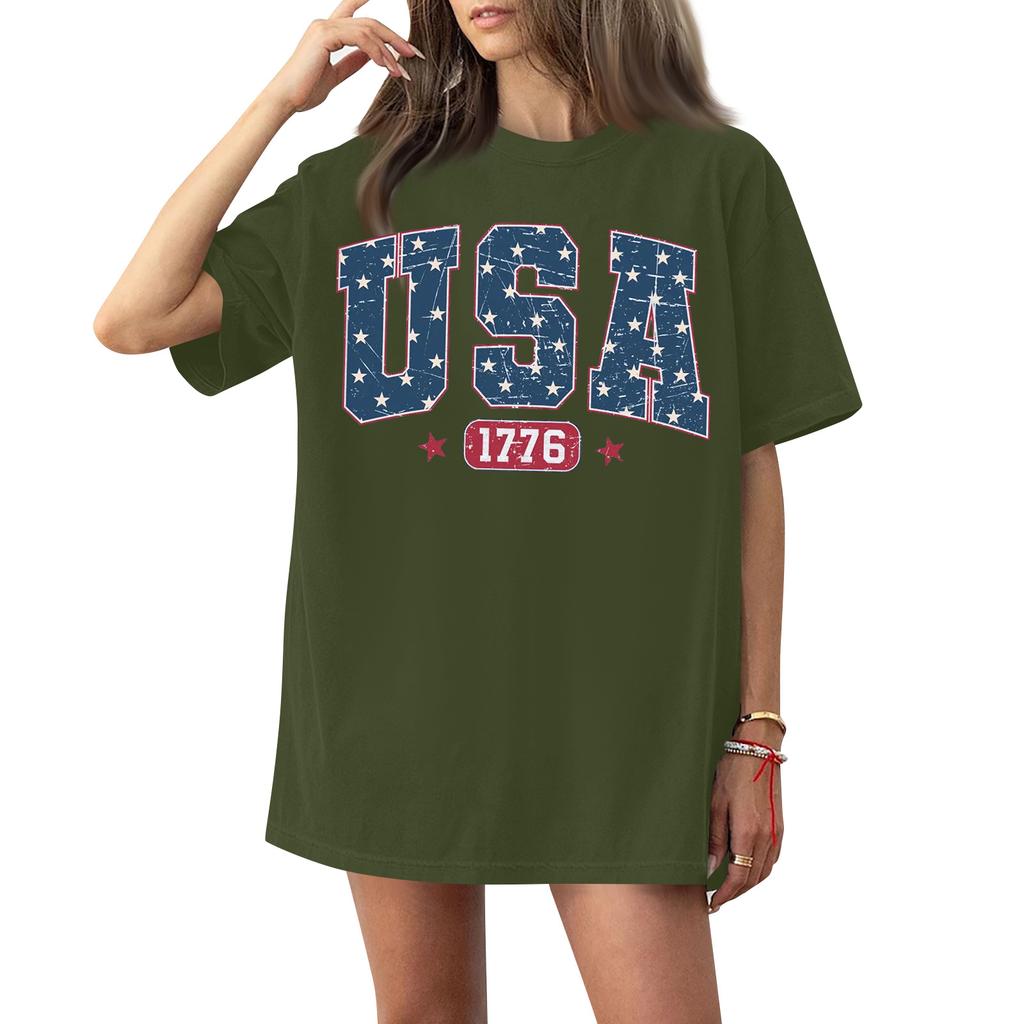 Kadın Yuvarlak Yaka Baskılı Kısa Kollu Tişört Üst