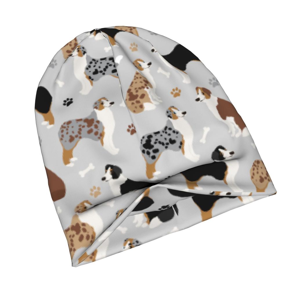ZLIENSZUS Australian Shepherd Bone Print Beanie Hat for Adults - Stylish Winter with Dog, Warm Layering Accessory Suitable for Streetwear, Fall Outfit