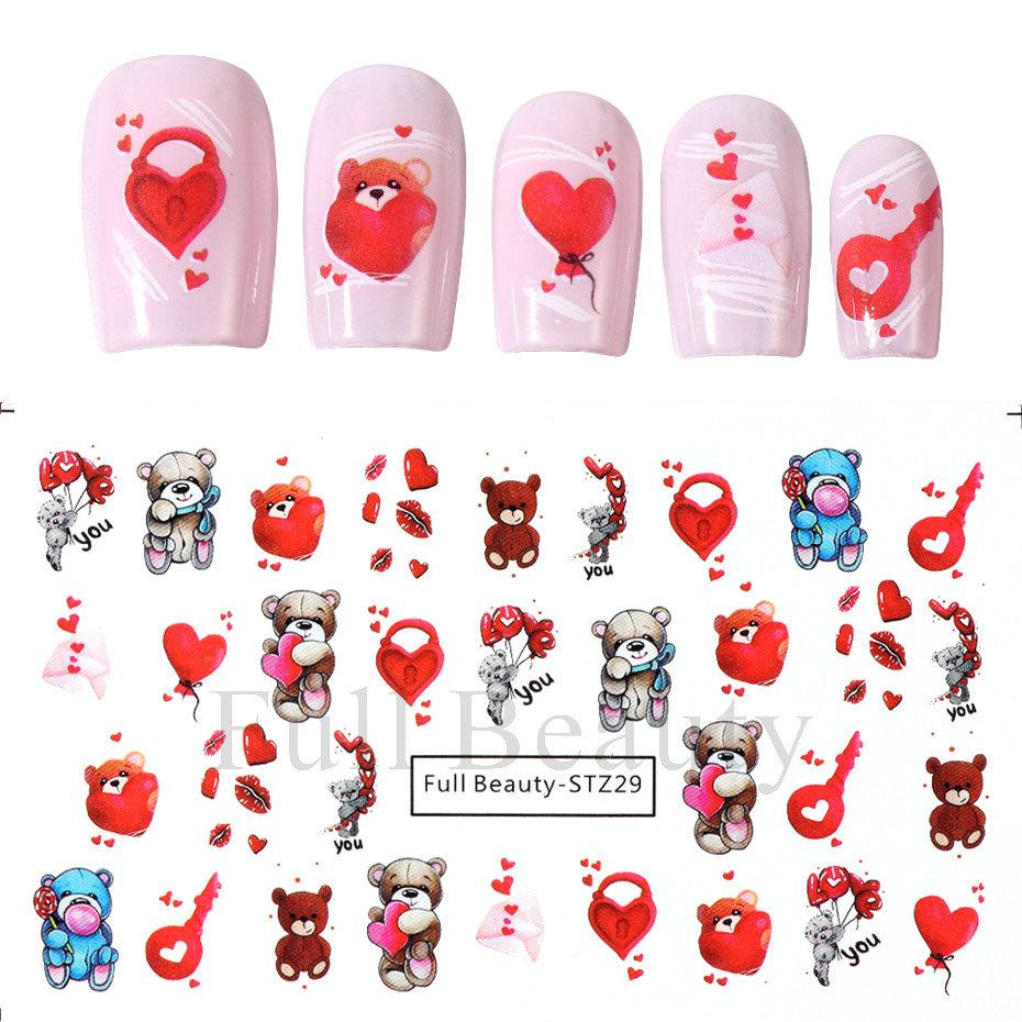 Nail Art Stickers Ins Valentine's Day Romantic Bear Love Letter Love Tree Watermark Sticker