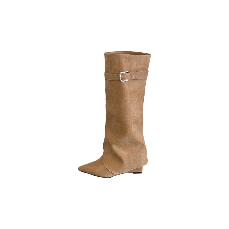 Autumn and winter new pointed toe heel flat bottom quality thin French fashion sexy beautiful women's boots