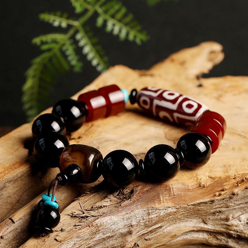 Natural Nine-eye Beads Bracelet Male and Female Vintage Black Agate Bracelet Buddha Beads Jewelry