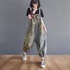2025 Spring/Summer Women's Plus Size Printed Denim Overalls - New Literary Collection