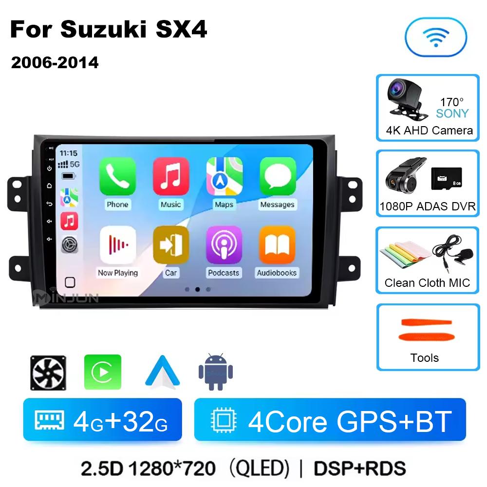 Android 14 Car Radio For Suzuki SX4 2006  2007 2008 2009 2010 - 2014 Qualcomm Wireless Carplay Auto Multimedia Player Navigation