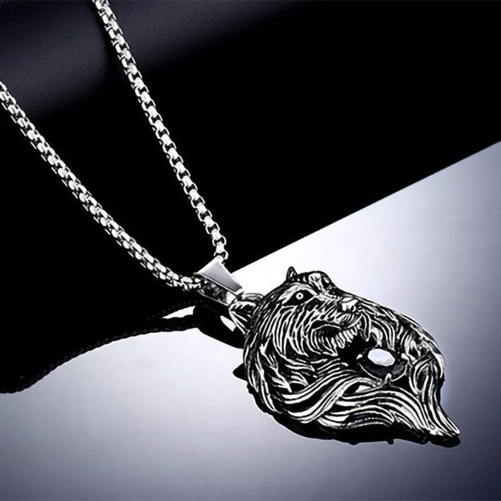 Stainless Steel Celtic Knot Wolf Head Pendant Necklace for Men Retro Nordic Punk Ornament Halloween Gift