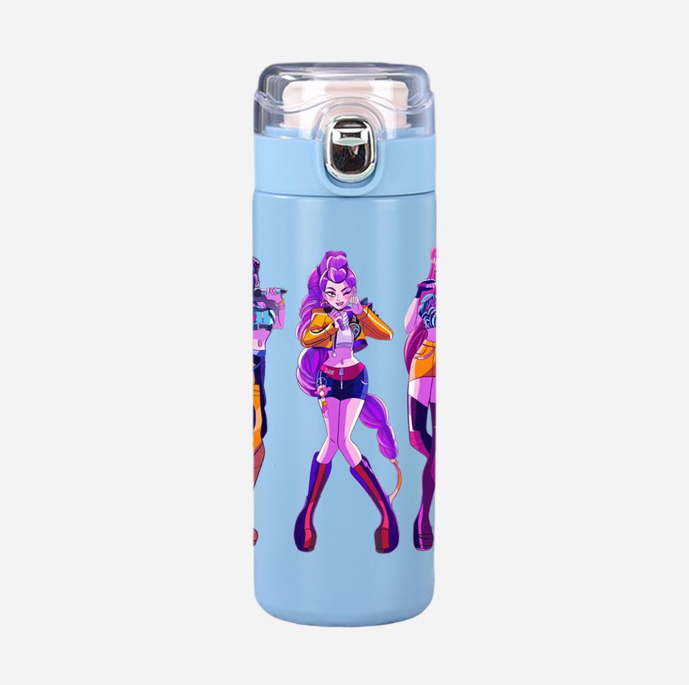 New Anime K-Pop Demon Hunters Printed 400Ml Water Bottle Thermos Cup Portable Stainless Steel Leak Proof Camping Water Cup Kid Gifts