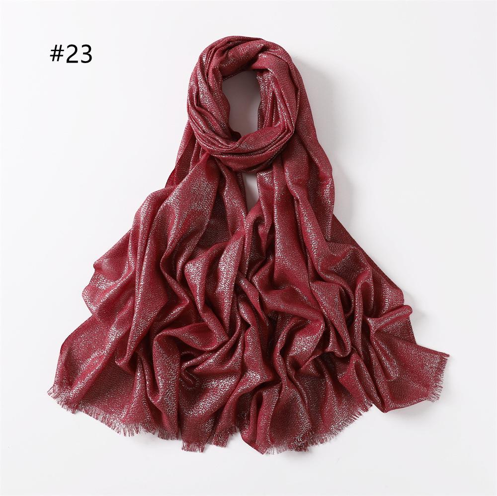 Elegant Two-End Tassel Scarf: Solid Color with Gold and Silver Threads