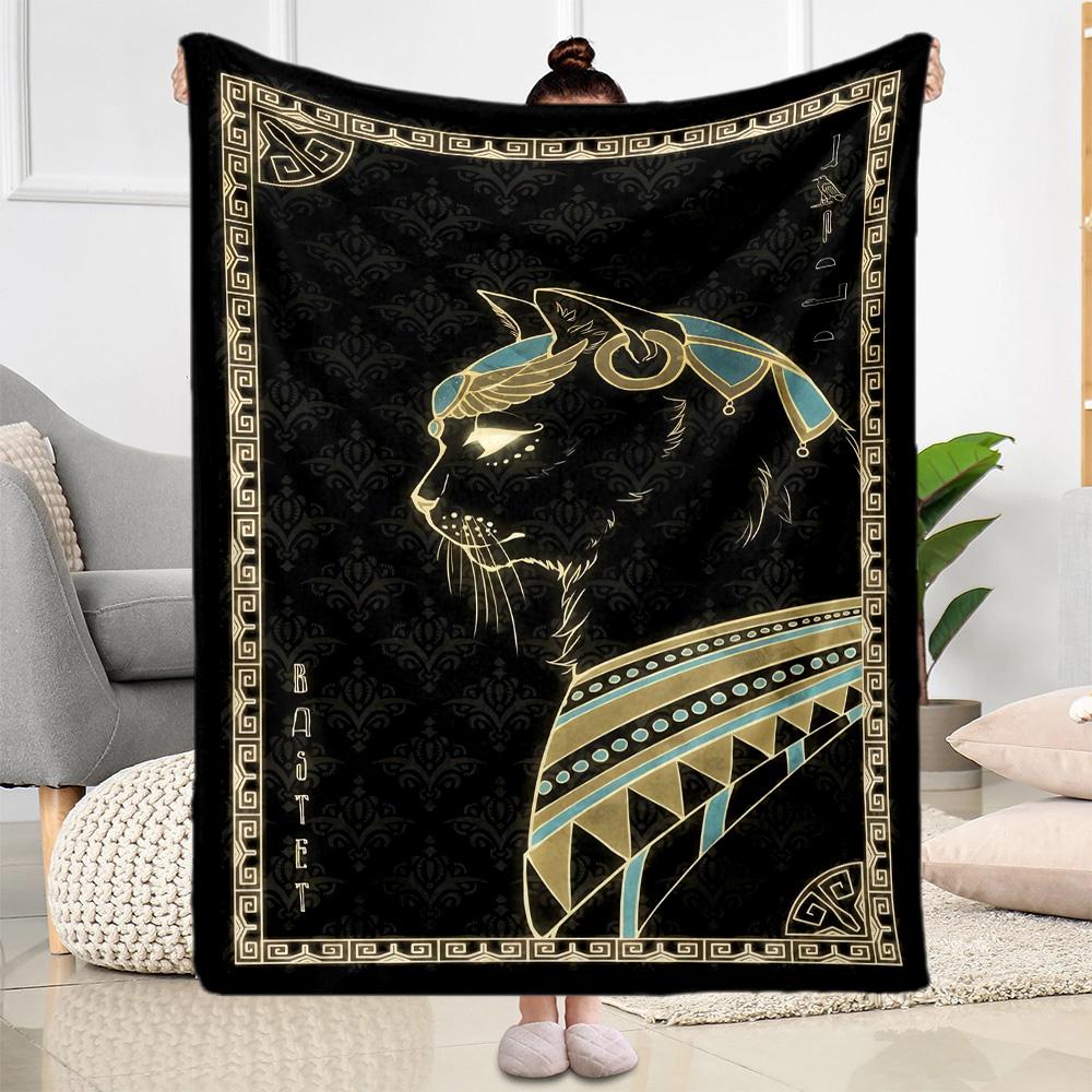 1pc Egyptian Cat Artwork blanket Soft and Warm for Sofa Office Camping Travel Livingroom Great Gift for Friends and Family Comfortable