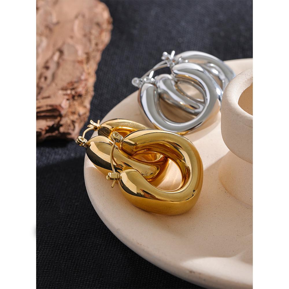 Yhpup High Quality Stainless Steel Round Geometric Chunky Hoops Earrings for Women Charm Metal Simple Fashion Jewelry Waterproof