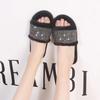 Fashion Luxury Glitter Strap Faux Fur Slippers Women 2025 Winter Round Toe Soft Thick Bottom Cotton Slides Fashion Short Plush Slippers