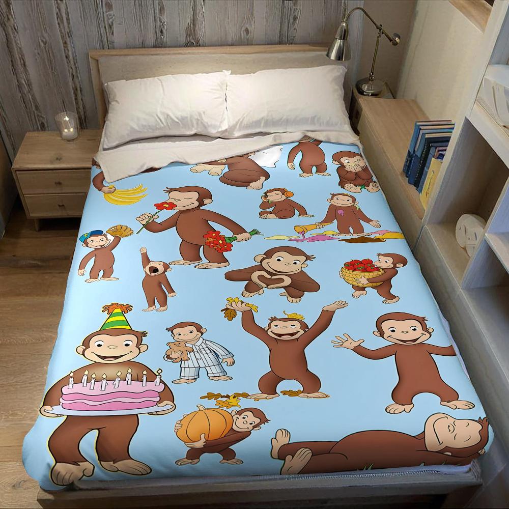 Curious George Flannel Blanket Warm Soft Halloween Christmas Couch Warm Cozy Decorative Decor Gift for All Season