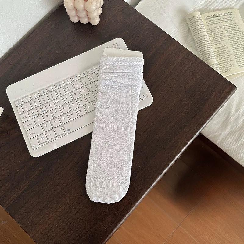 Summer and Spring Lightweight Vintage Lace Women's Mesh Open-weave Breathable Mid-calf Socks, Ballet-style Stacked Socks