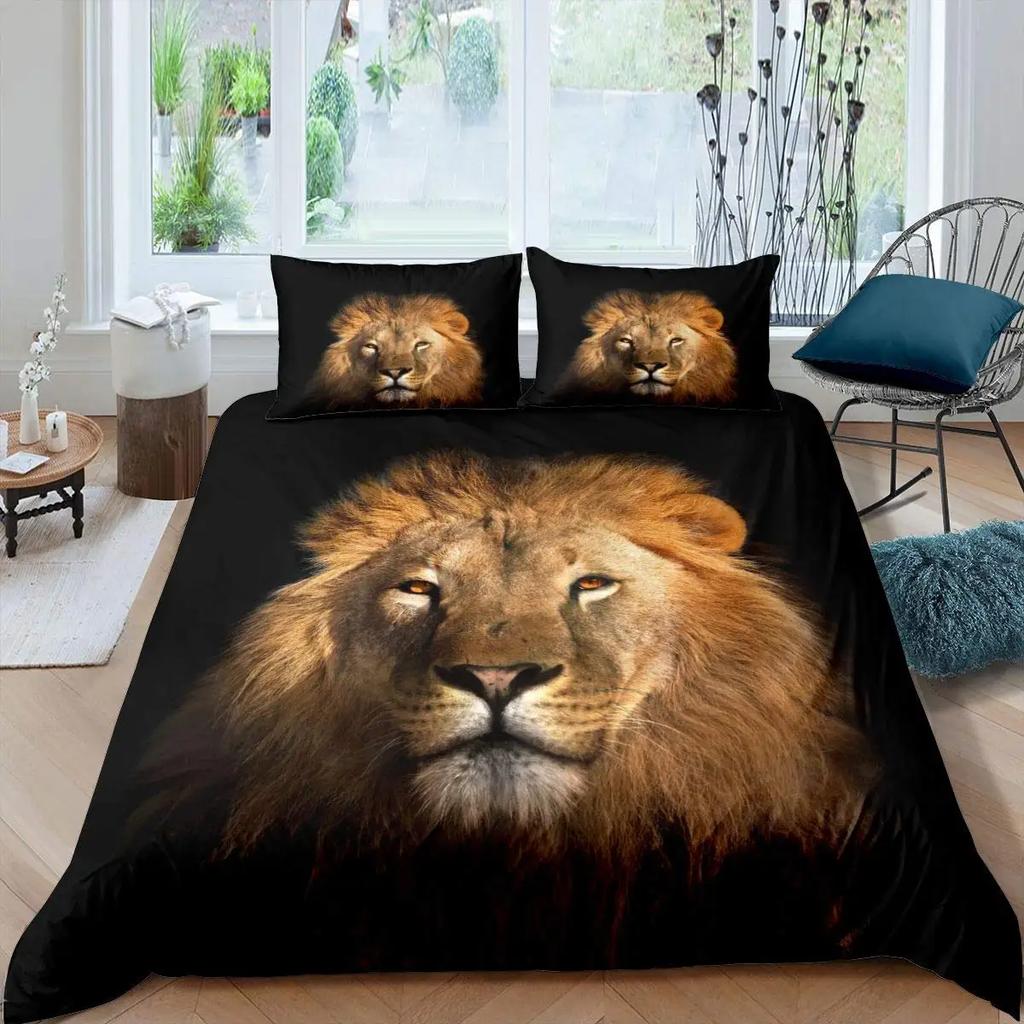 Comforter 3D Lion S Kingvintage Lions Bedding Set 2/3Pcs Black Grey Trendy Wild Animals Comforter Set For Adults Men