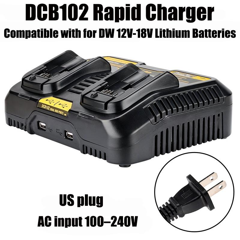 DCB102 Dual-Port Rapid Charger Replacement Charger Power Tool Battery Charger Compatible with For 20V Lithium Batteries