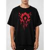 Plus Size Horde Logo WOW Gaming T-shirt Til Mænd & Kvinder - 100%, Åndbart, Normal Pasform, Kortærmet T-shirt Med Fed Rød Krigerhjelm Grafisk