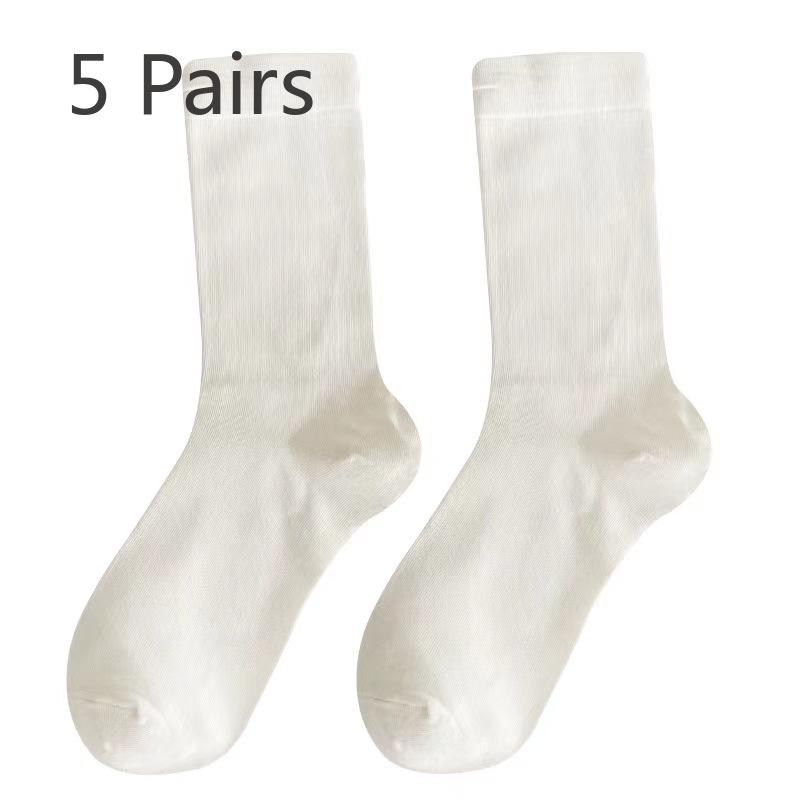 

5 Pairs of Mid-calf Socks for Autumn and Winter, Solid White Stockings with Loafers and Sandals, and A Casual Black Pair 5 pairs білий