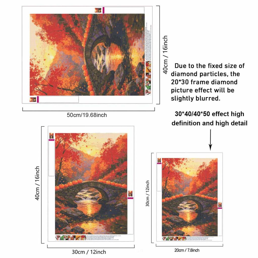 5D Diamond Painting Kit Autumn Bridge Sunset Scenery Full Drill Canvas Art DIY Rhinestone Craft for Modern Wall Decor