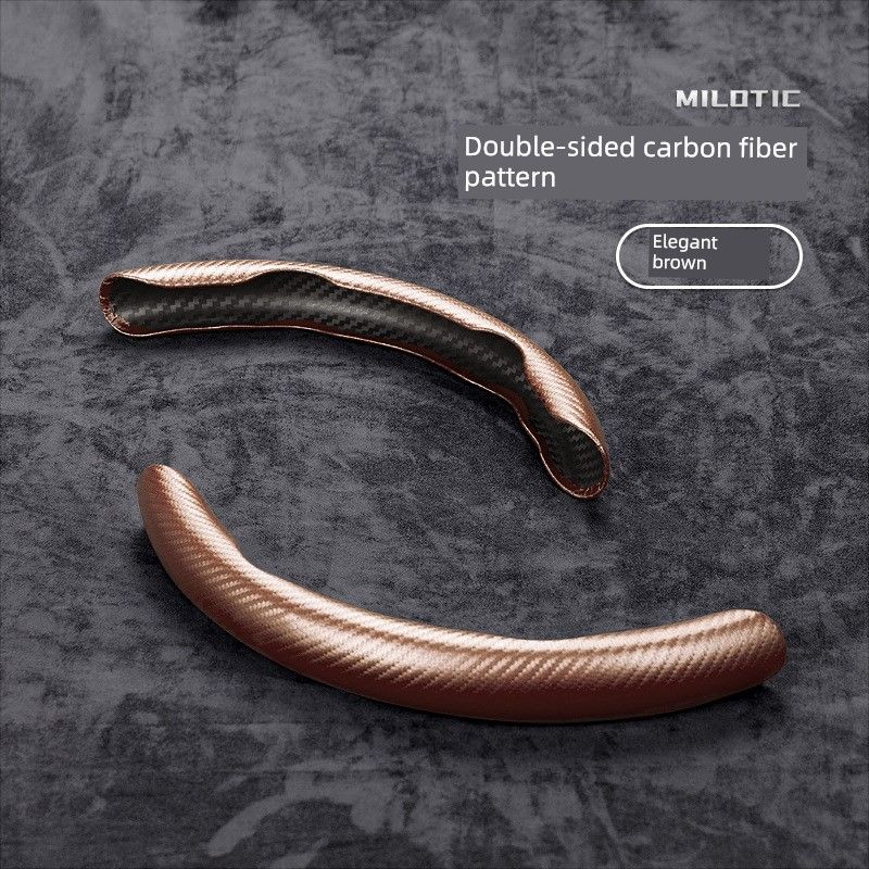Car Steering Wheel Cover, Semi-Covered Carbon Fiber Ultra-Thin All-Season Universal Car Sports Anti-Slip Handlebar Cover Carbon Fiber Brown Steering Wheel 1 Pair 38cm